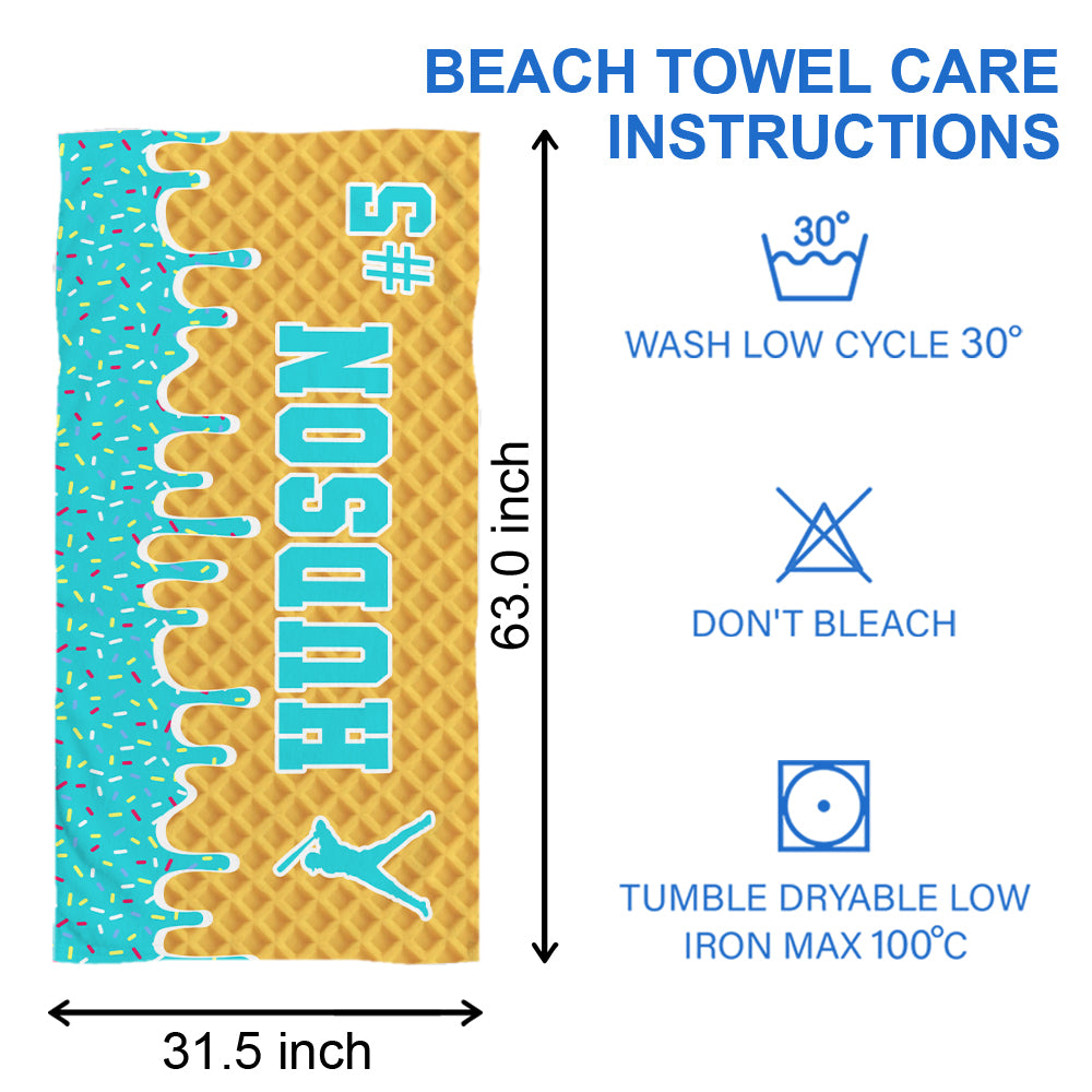 Personalized Ice Cream Drip Baseball Beach Towel For Boys, Drip Beach Towel, Pool Towel, Team Gift, Youth Baseball Gift Hv01