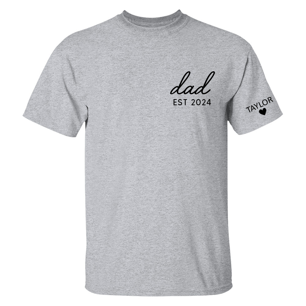 Personalized Dad Est Year T-shirt, Custom Children Names On Sleeve Shirt, Dada Est 2023 2024, Father's Day Gift, New Papa Hn01