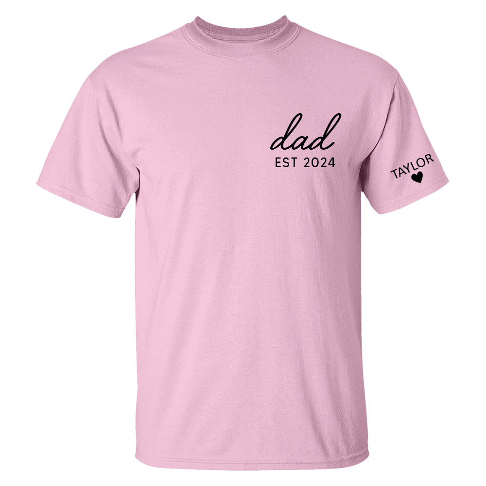 Personalized Dad Est Year T-shirt, Custom Children Names On Sleeve Shirt, Dada Est 2023 2024, Father's Day Gift, New Papa Hn01
