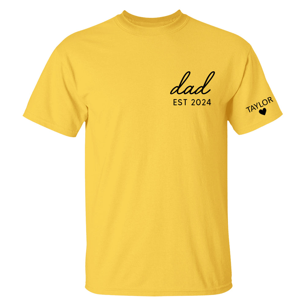 Personalized Dad Est Year T-shirt, Custom Children Names On Sleeve Shirt, Dada Est 2023 2024, Father's Day Gift, New Papa Hn01
