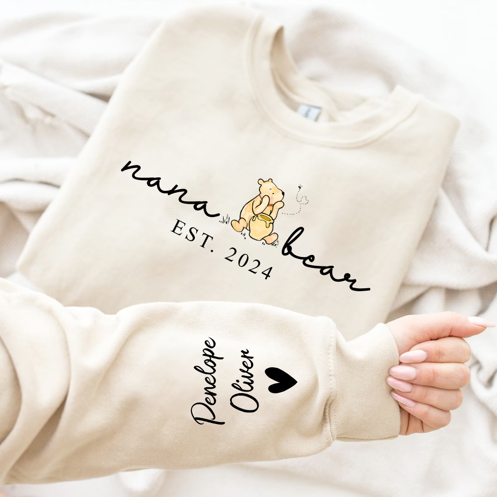 Custom Mama Bear Shirt With Kid Name On Sleeve - Personalized Grandma Bear Shirt