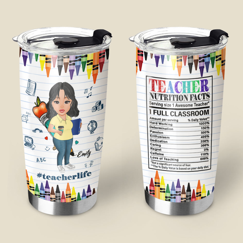 Personalized Teacher Nutrition Facts Crayons Teacher Life Back to School Tumbler For Teacher Hg98 Lihd