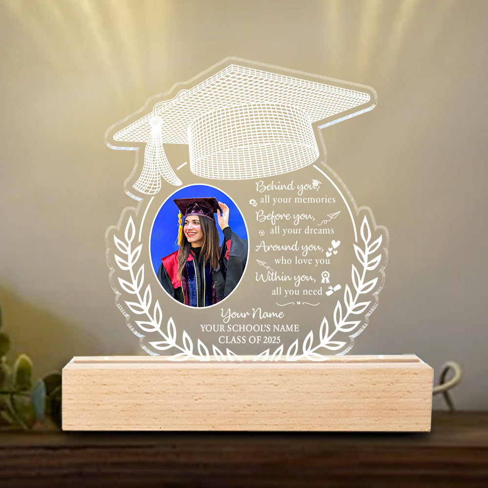 Photo Upload Behind You All Your Memories Personalized Custom Shape Warm LED Night Light, Graduation Gift Tu20