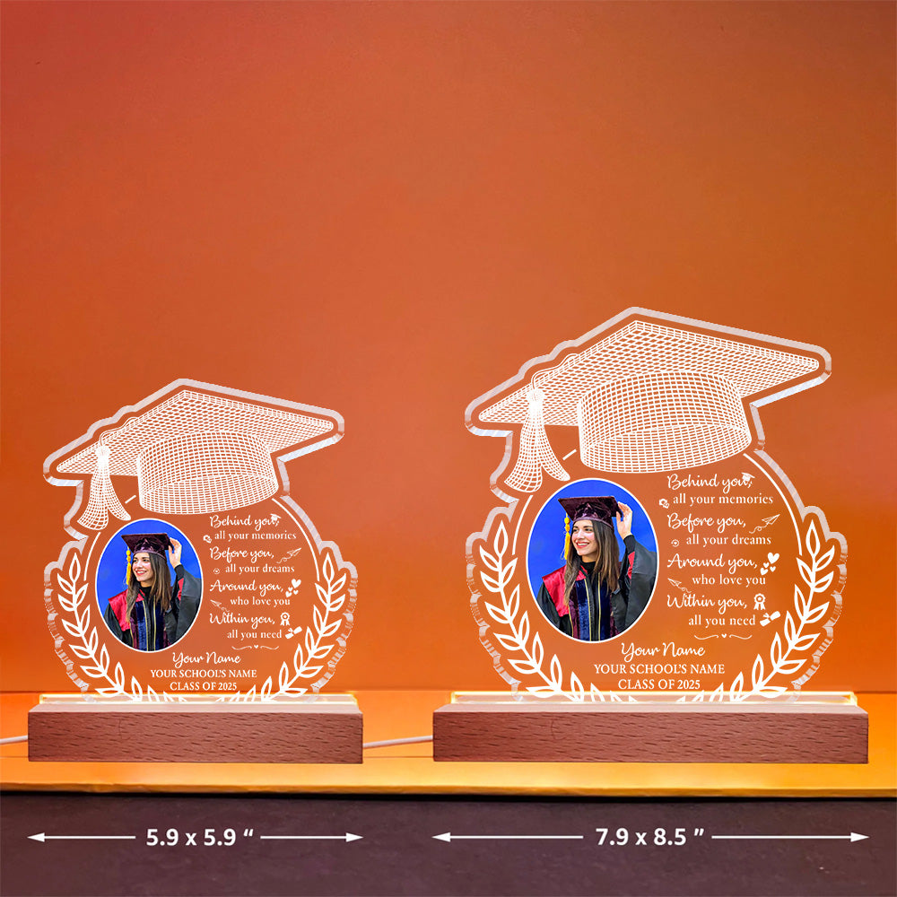 Photo Upload Behind You All Your Memories Personalized Custom Shape Warm LED Night Light, Graduation Gift Tu20