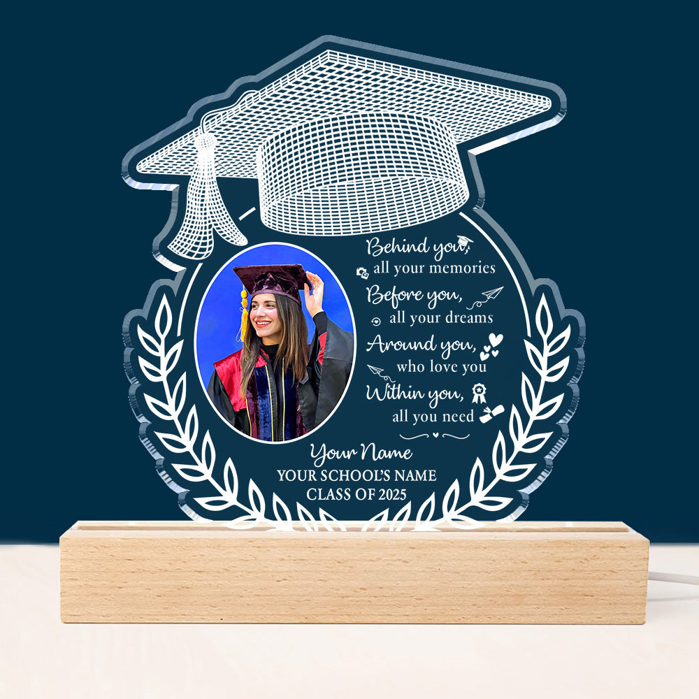 Photo Upload Behind You All Your Memories Personalized Custom Shape Warm LED Night Light, Graduation Gift Tu20