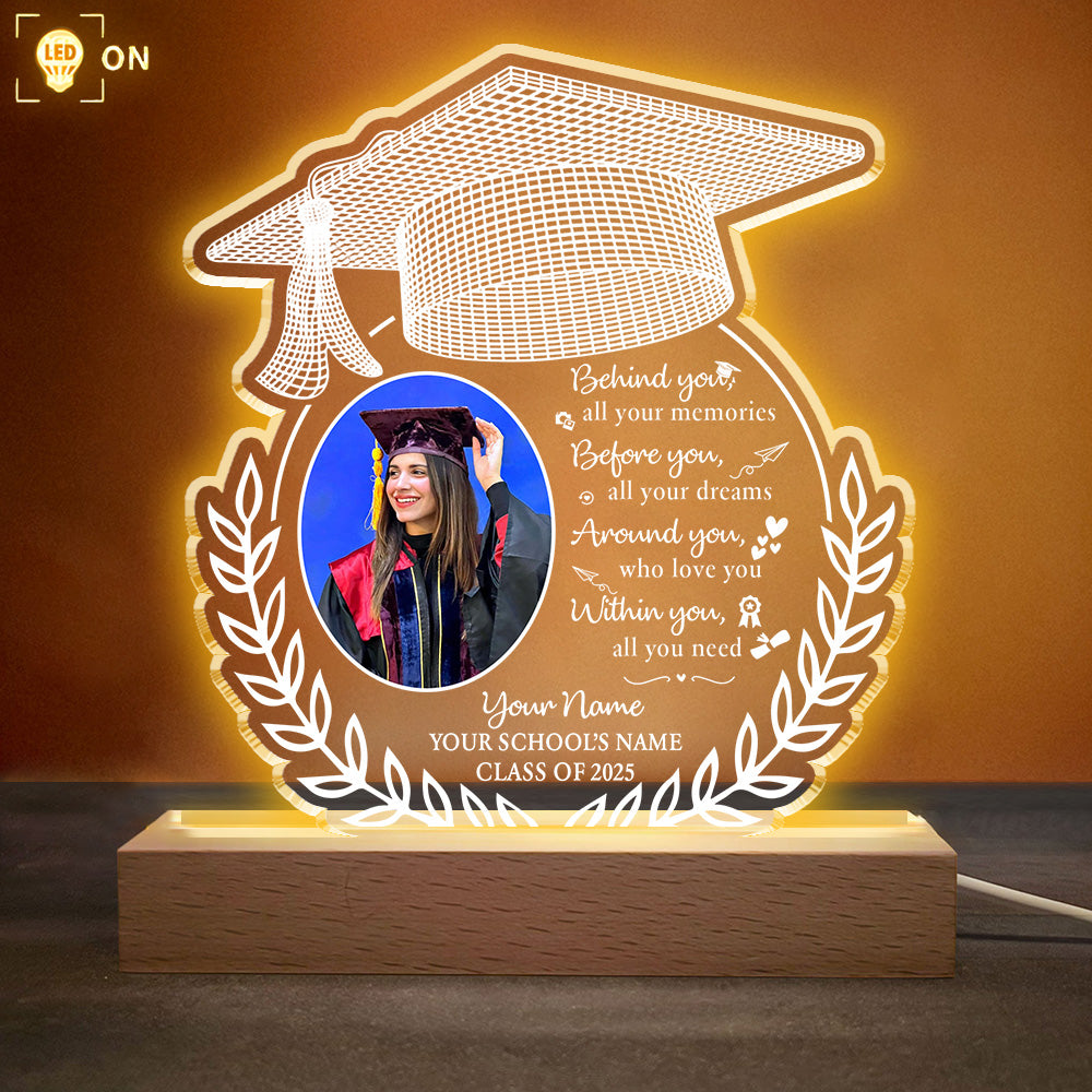Photo Upload Behind You All Your Memories Personalized Custom Shape Warm LED Night Light, Graduation Gift Tu20