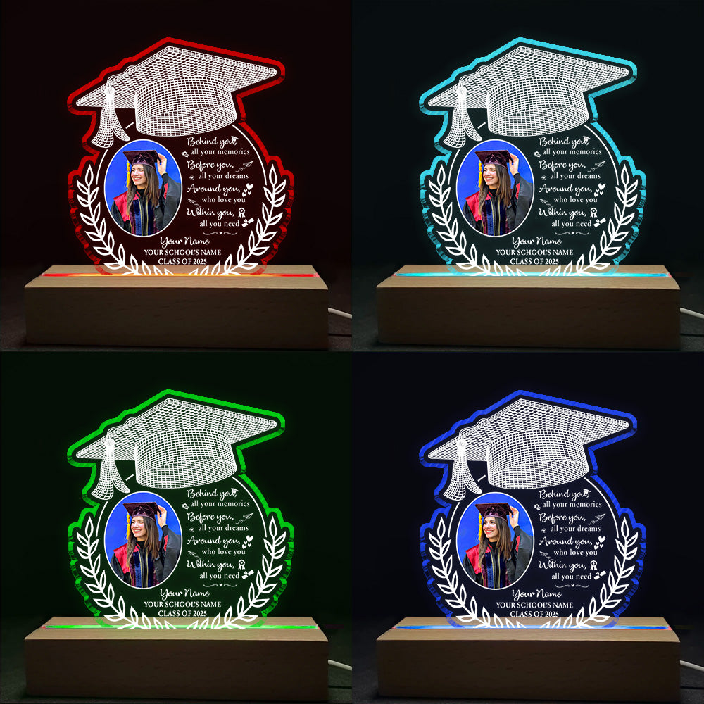 Photo Upload Behind You All Your Memories Personalized Custom Shape Warm LED Night Light, Graduation Gift Tu20