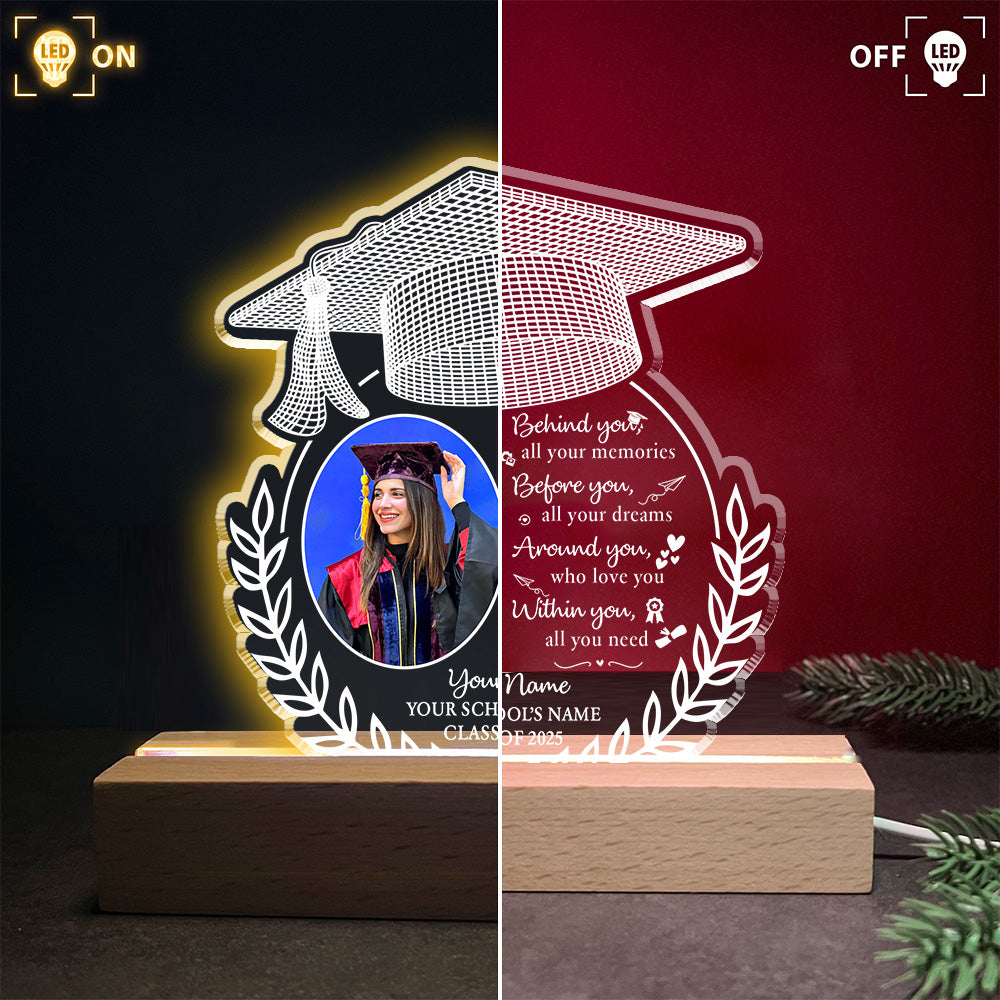 Photo Upload Behind You All Your Memories Personalized Custom Shape Warm LED Night Light, Graduation Gift Tu20