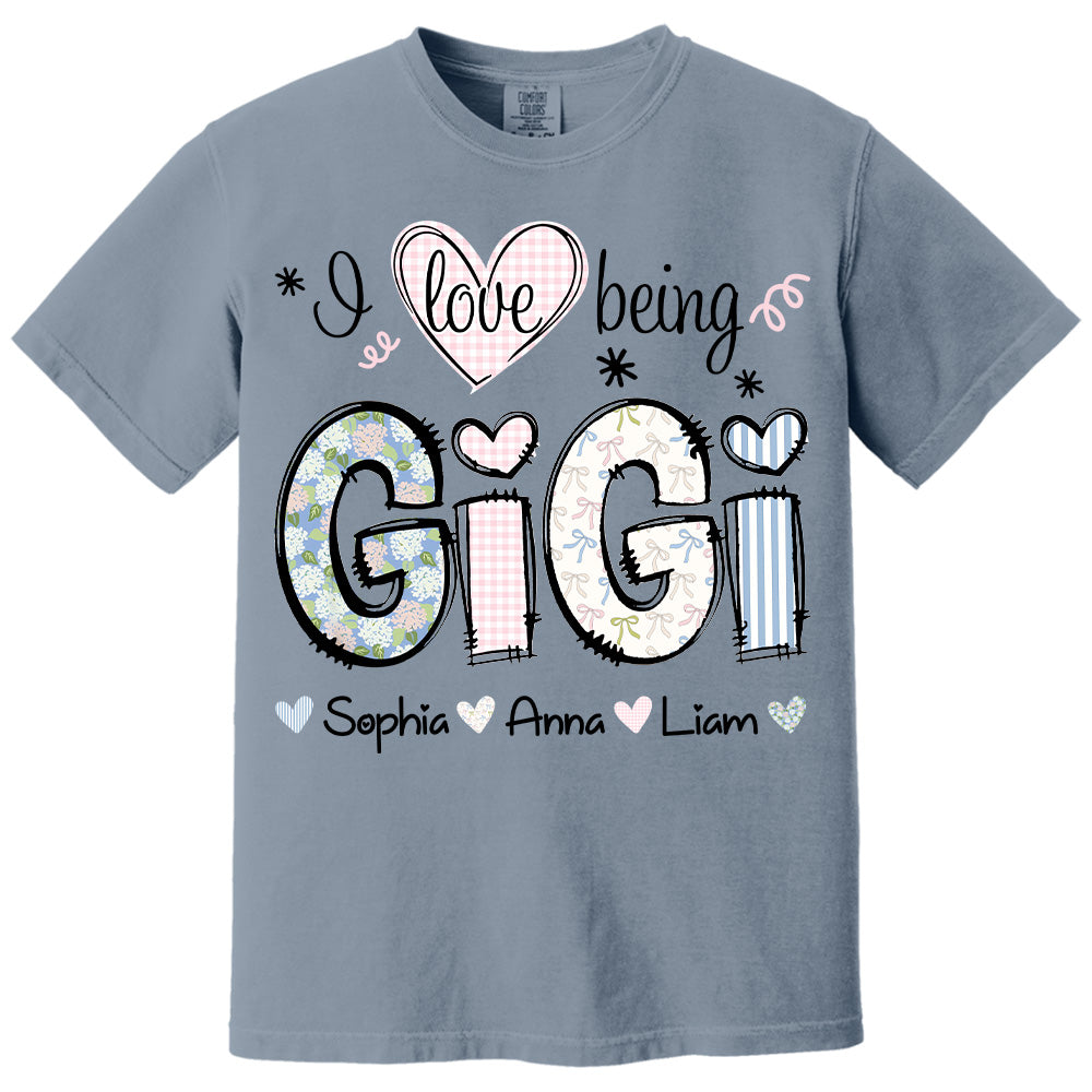 Personalized I Love Being GiGi, Custom Grandma With Grandkids Mother's Day 2025 T-Shirt T1807