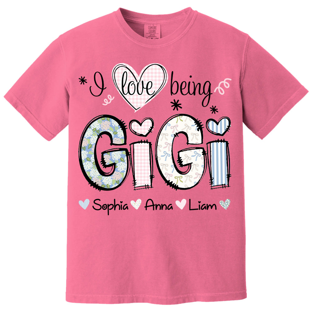 Personalized I Love Being GiGi, Custom Grandma With Grandkids Mother's Day 2025 T-Shirt T1807