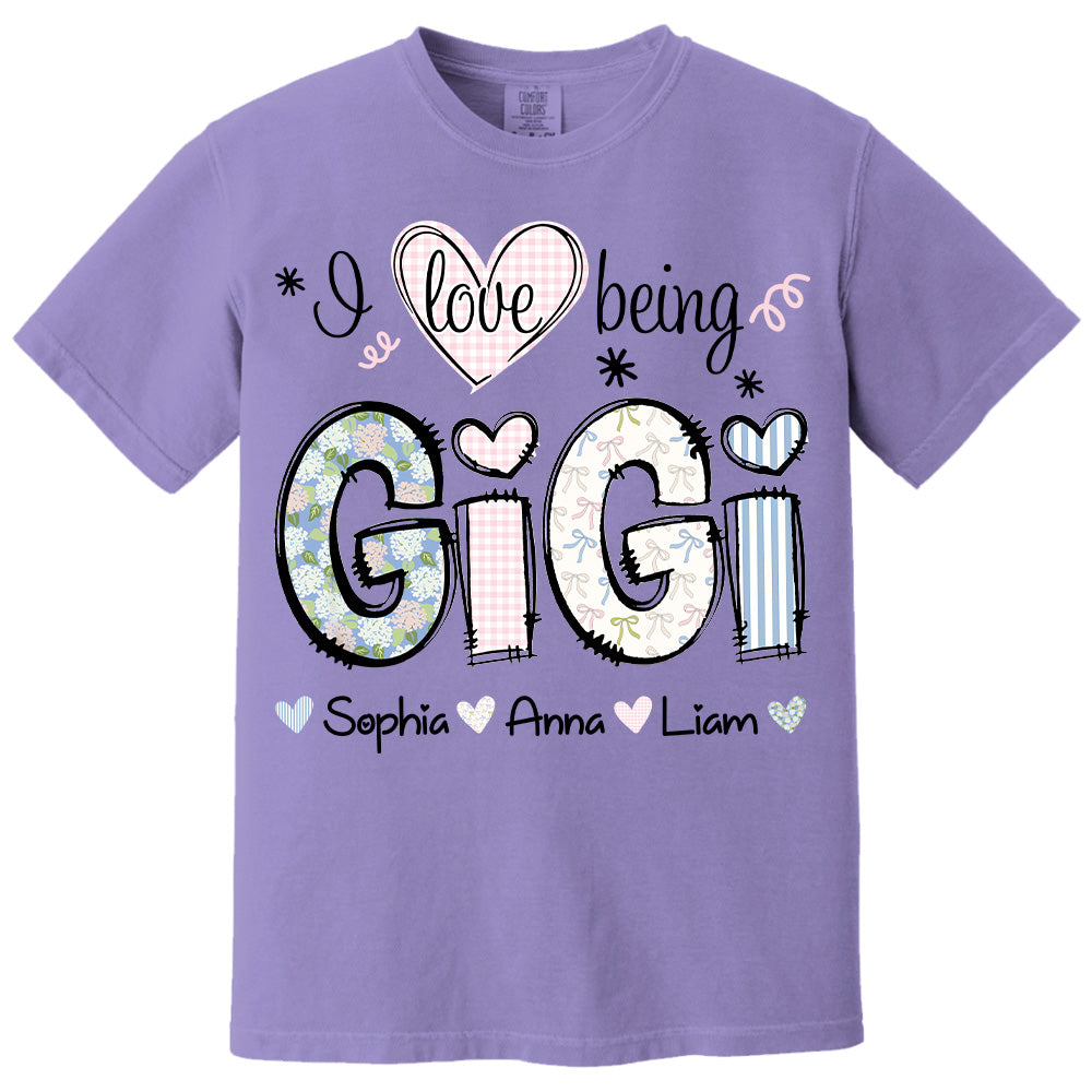 Personalized I Love Being GiGi, Custom Grandma With Grandkids Mother's Day 2025 T-Shirt T1807