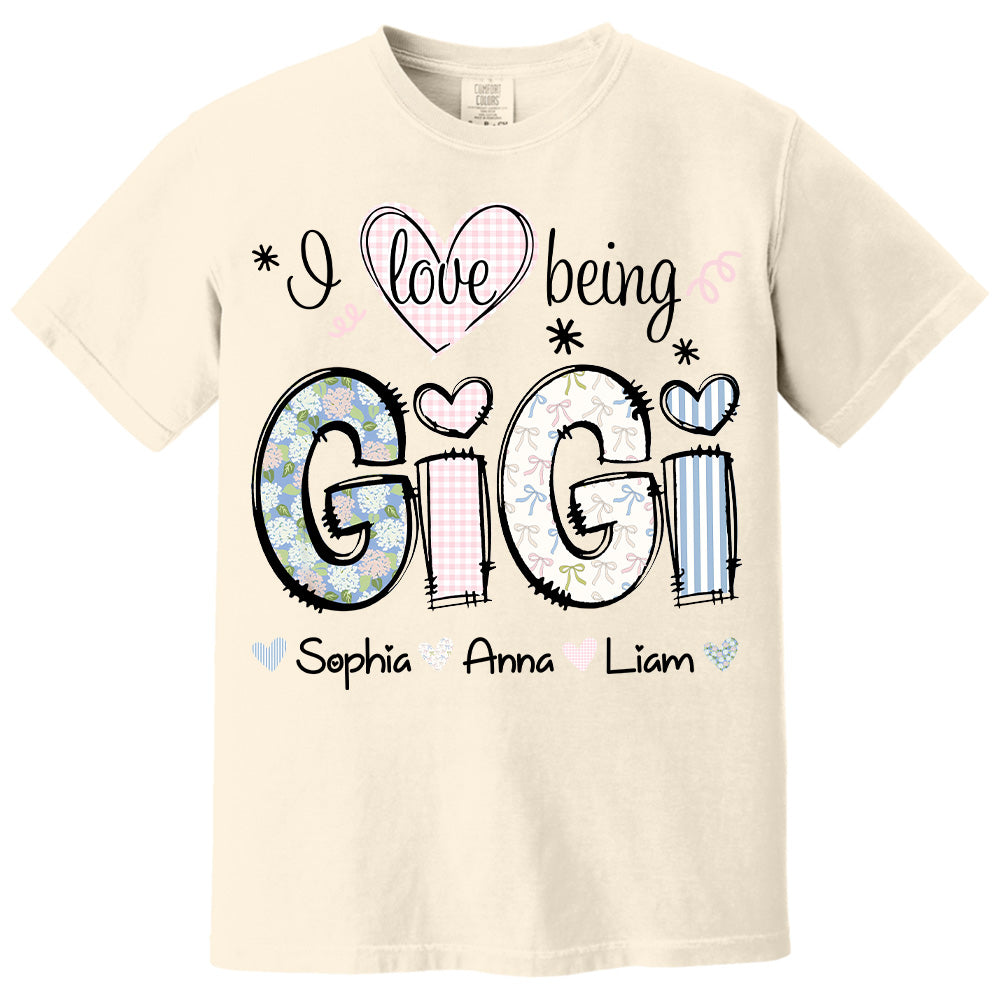 Personalized I Love Being GiGi, Custom Grandma With Grandkids Mother's Day 2025 T-Shirt T1807