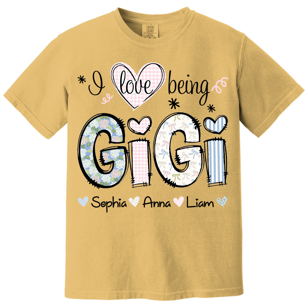 Personalized I Love Being GiGi, Custom Grandma With Grandkids Mother's Day 2025 T-Shirt T1807