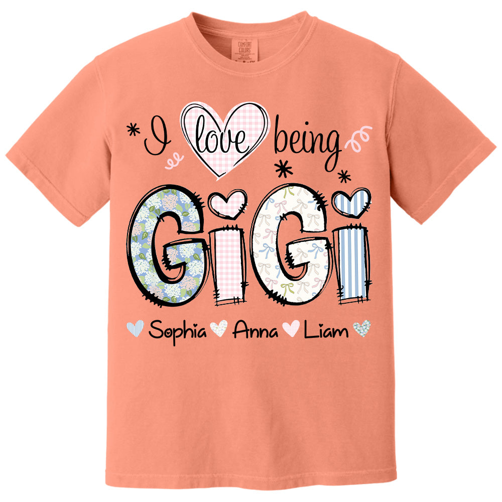 Personalized I Love Being GiGi, Custom Grandma With Grandkids Mother's Day 2025 T-Shirt T1807