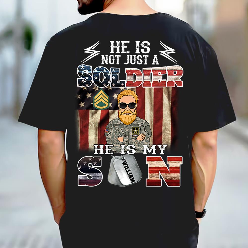 Personalized He Is Not Just A Soldier He Is My Son Shirt Vr2