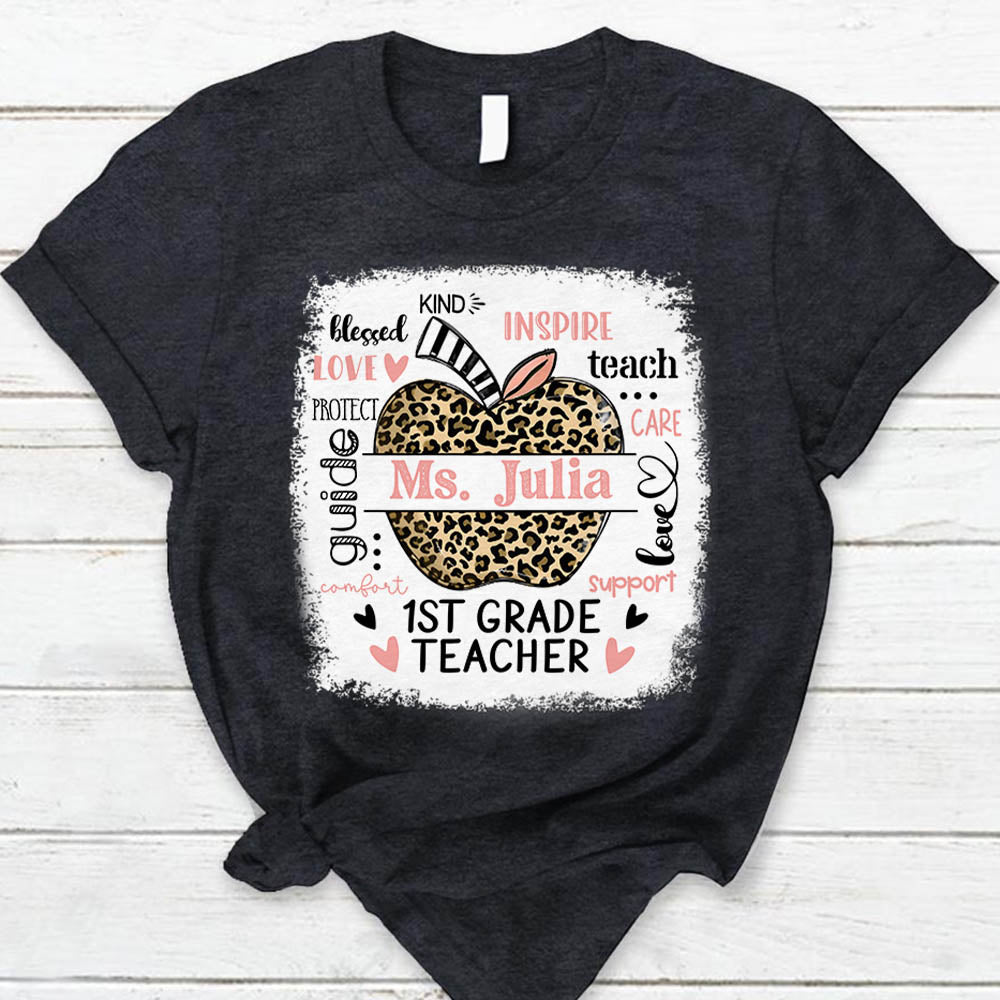 Personalized Leopard Apple Name T-Shirt Teacher Appreciation Gift Ph99