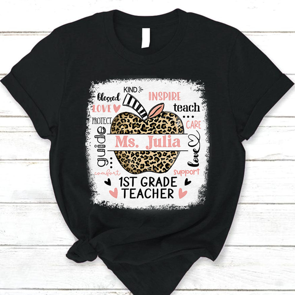 Personalized Leopard Apple Name T-Shirt Teacher Appreciation Gift Ph99