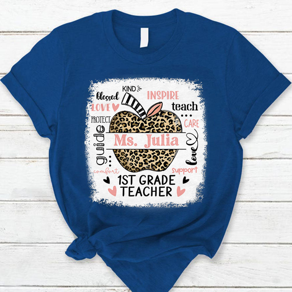 Personalized Leopard Apple Name T-Shirt Teacher Appreciation Gift Ph99