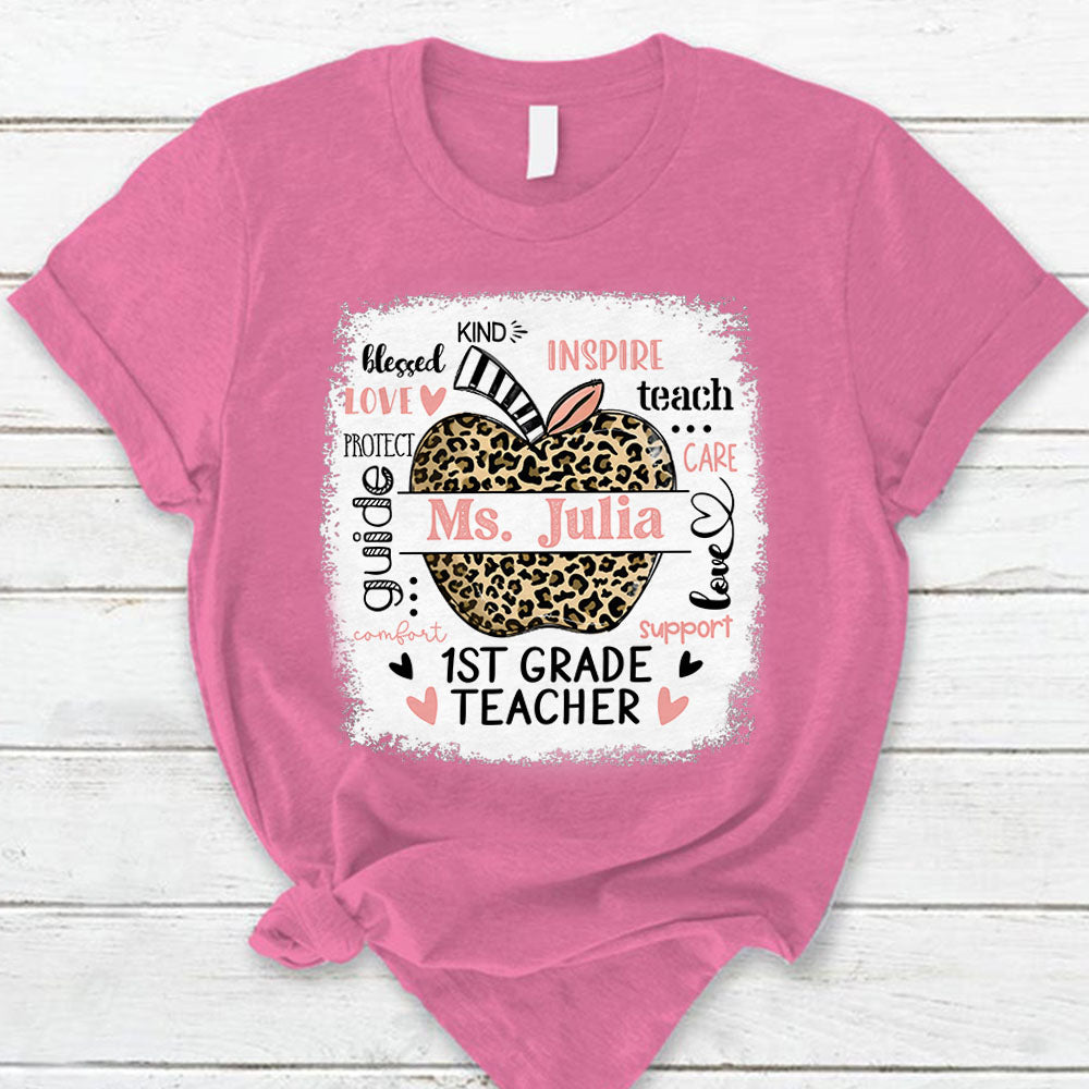 Personalized Leopard Apple Name T-Shirt Teacher Appreciation Gift Ph99