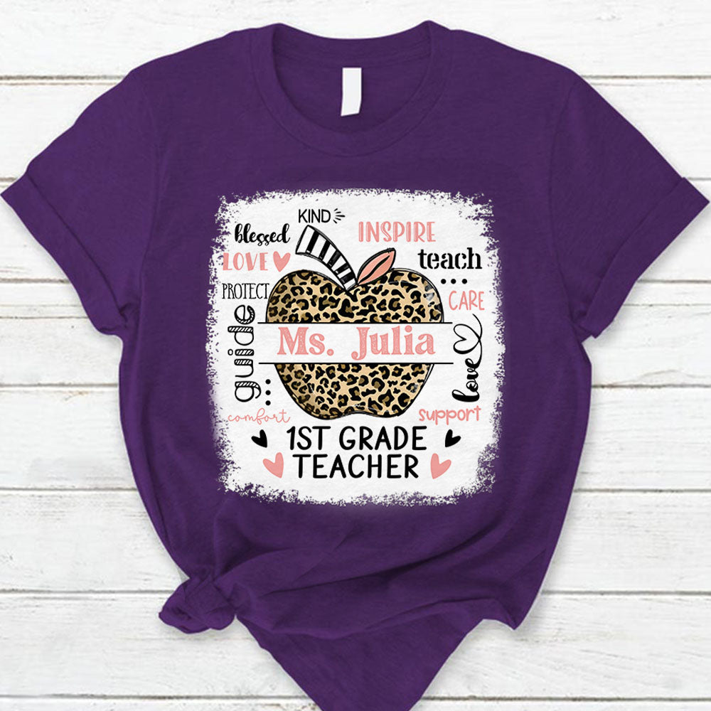 Personalized Leopard Apple Name T-Shirt Teacher Appreciation Gift Ph99