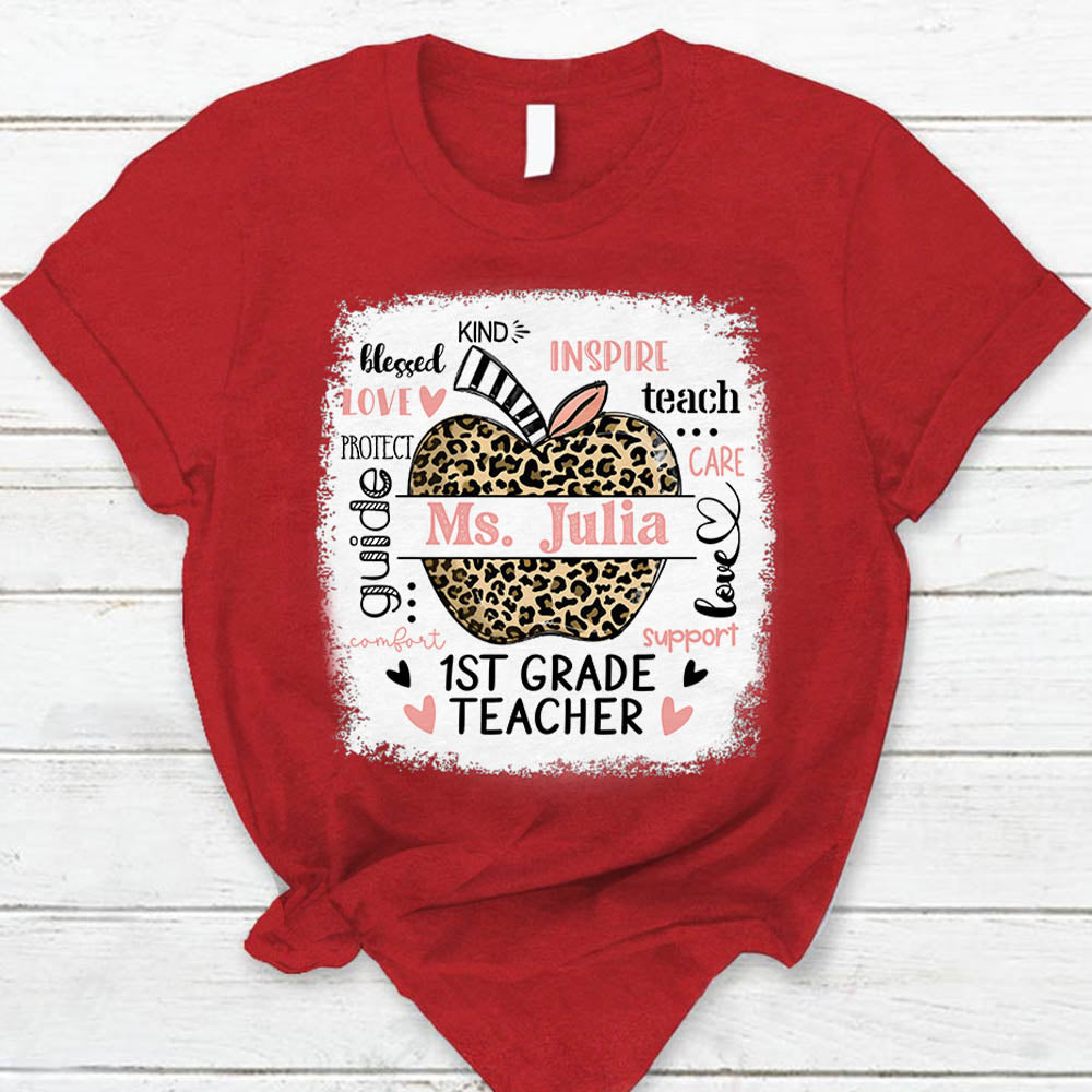 Personalized Leopard Apple Name T-Shirt Teacher Appreciation Gift Ph99