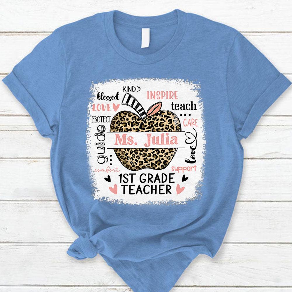 Personalized Leopard Apple Name T-Shirt Teacher Appreciation Gift Ph99