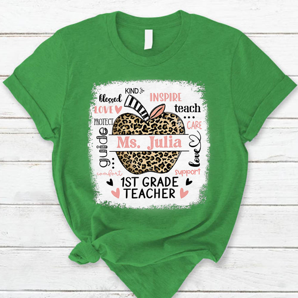 Personalized Leopard Apple Name T-Shirt Teacher Appreciation Gift Ph99
