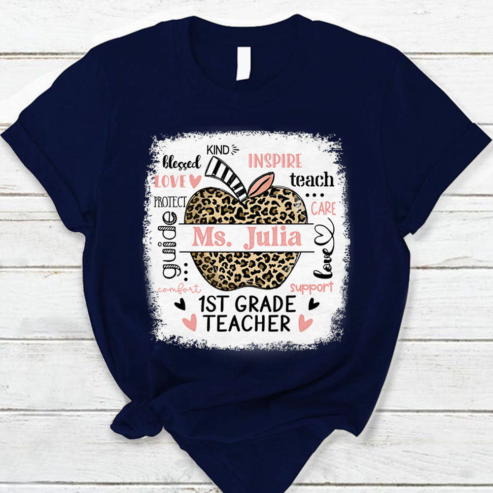 Personalized Leopard Apple Name T-Shirt Teacher Appreciation Gift Ph99