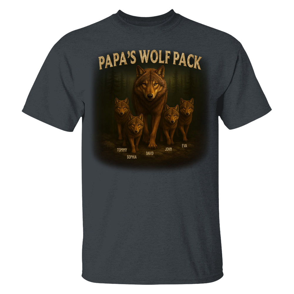 Papa’s Wolf Pack - Family Personalized Custom Unisex T-shirt, Premium T-shirt, Hoodie - Father's Day, Gift For Dad, Grandpa Pt99