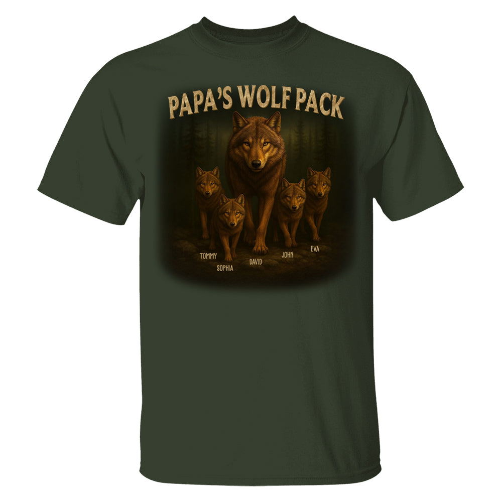 Papa’s Wolf Pack - Family Personalized Custom Unisex T-shirt, Premium T-shirt, Hoodie - Father's Day, Gift For Dad, Grandpa Pt99