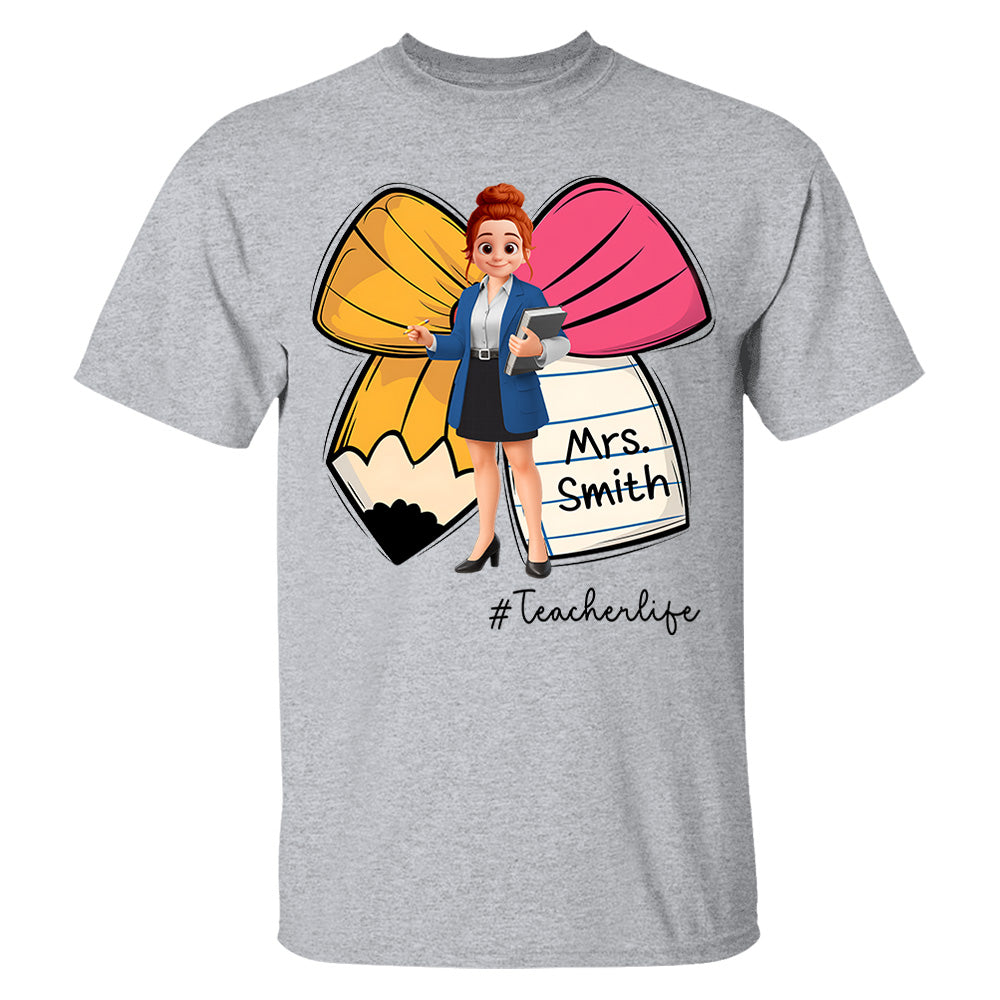 Pencil Coquette Bow Personalized Shirt, Appreciation Gift For Teacher T1807 Pt99