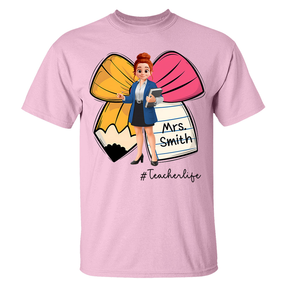 Pencil Coquette Bow Personalized Shirt, Appreciation Gift For Teacher T1807 Pt99