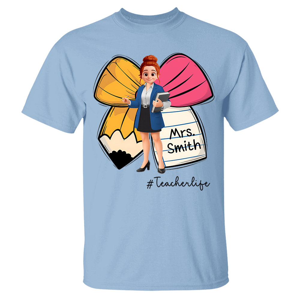 Pencil Coquette Bow Personalized Shirt, Appreciation Gift For Teacher T1807 Pt99