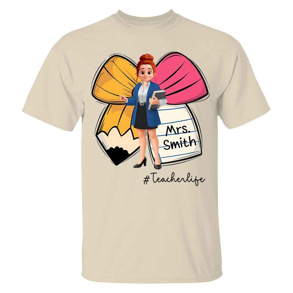 Pencil Coquette Bow Personalized Shirt, Appreciation Gift For Teacher T1807 Pt99