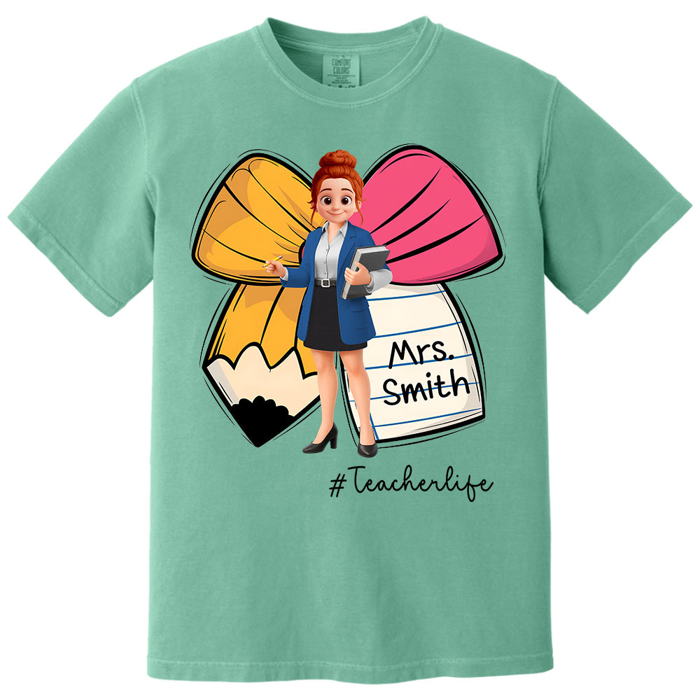 Pencil Coquette Bow Personalized Shirt, Appreciation Gift For Teacher T1807 Pt99