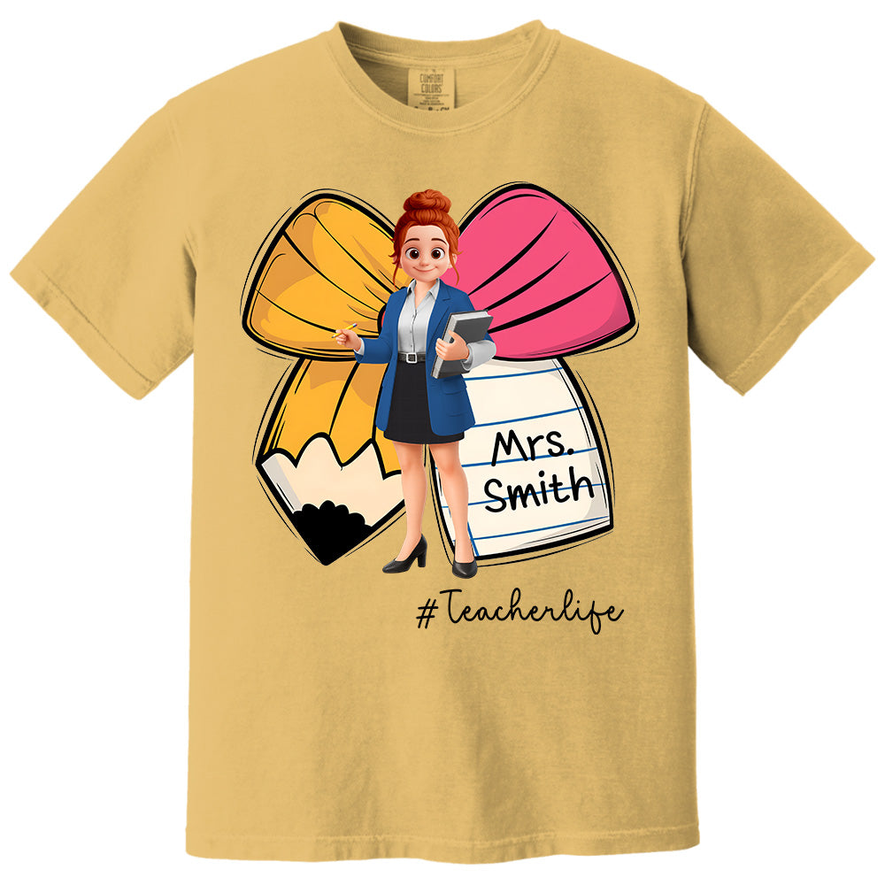Pencil Coquette Bow Personalized Shirt, Appreciation Gift For Teacher T1807 Pt99