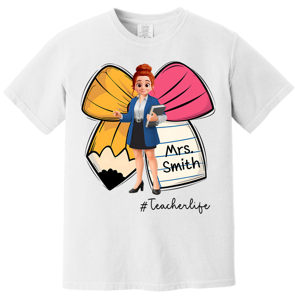 Pencil Coquette Bow Personalized Shirt, Appreciation Gift For Teacher T1807 Pt99