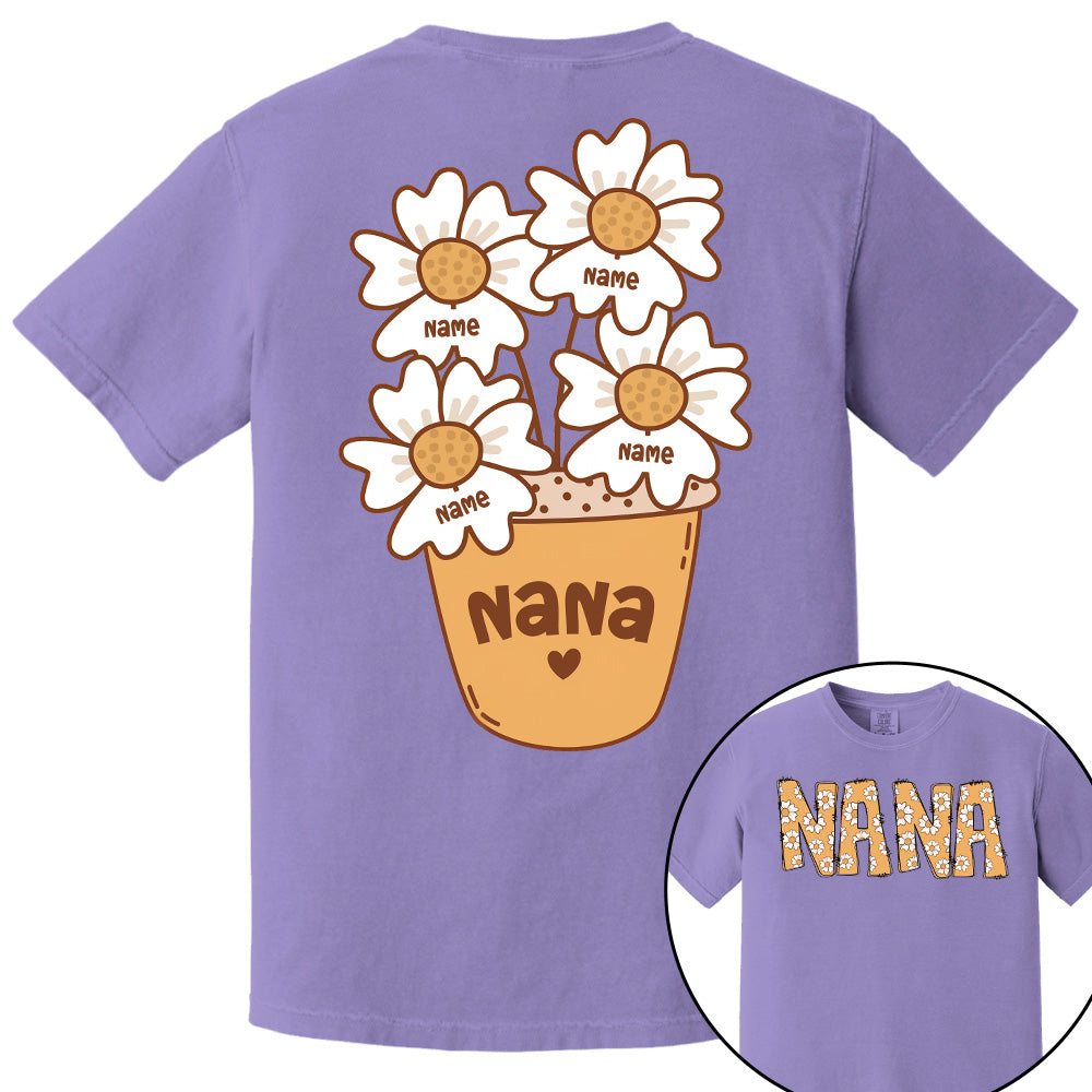 Custom Grandma Shirt With Grandchildren’s Names – Personalized Floral Daisy Tee For Grandma Pt99