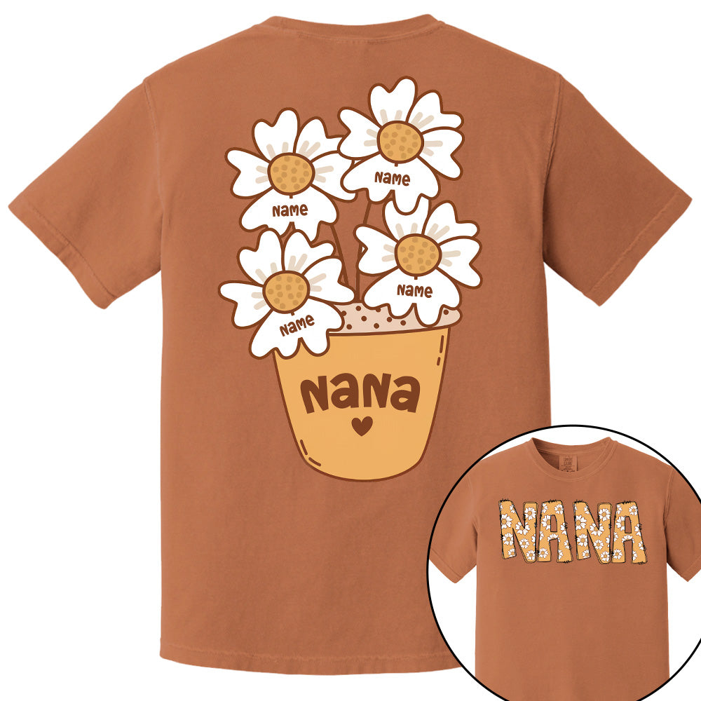 Custom Grandma Shirt With Grandchildren’s Names – Personalized Floral Daisy Tee For Grandma Pt99