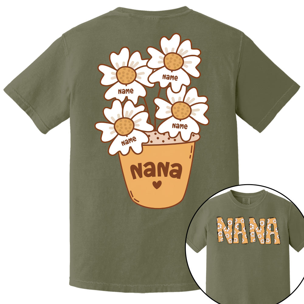 Custom Grandma Shirt With Grandchildren’s Names – Personalized Floral Daisy Tee For Grandma Pt99