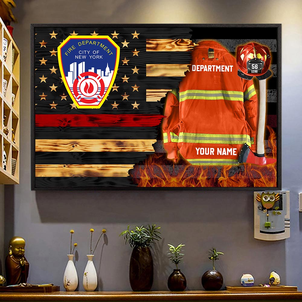 Personalized Firefighter Armor Clothes And Helmet Frame Poster & Canvas Proud Firefighter Canvas K1702 Trhn