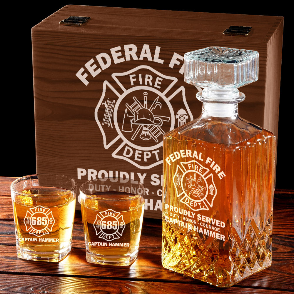 Proudly Served Duty Honor Courage Custom Decanter Set Gift For Firefighter H2511 Trna
