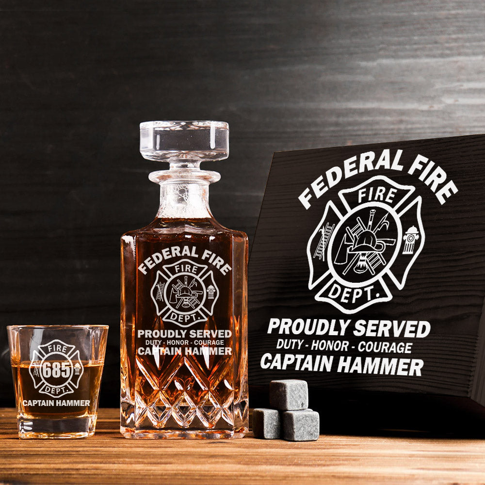 Proudly Served Duty Honor Courage Custom Decanter Set Gift For Firefighter H2511 Trna