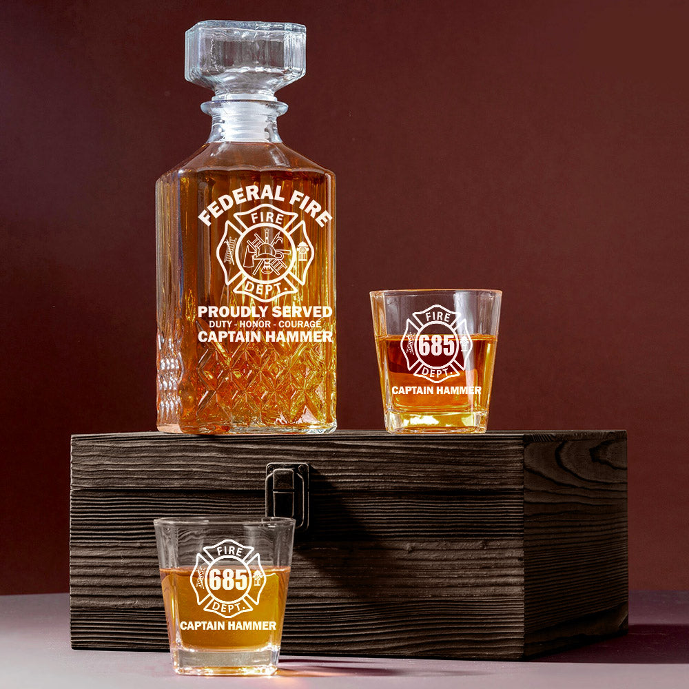 Proudly Served Duty Honor Courage Custom Decanter Set Gift For Firefighter H2511 Trna