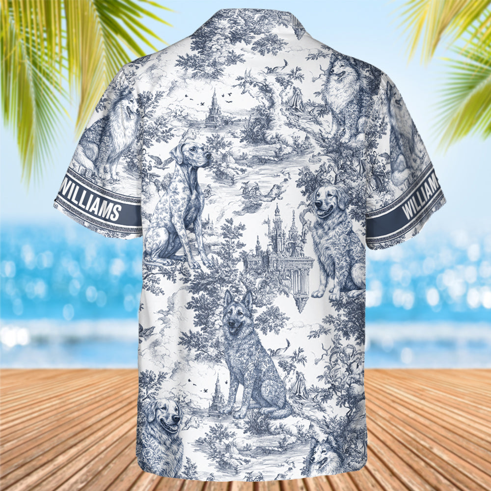 Personalized Dog Breeds Blue Toile De Jouy Pattern Hawaiian Shirt Gift For Dog Lovers Summer 2025 Hv01