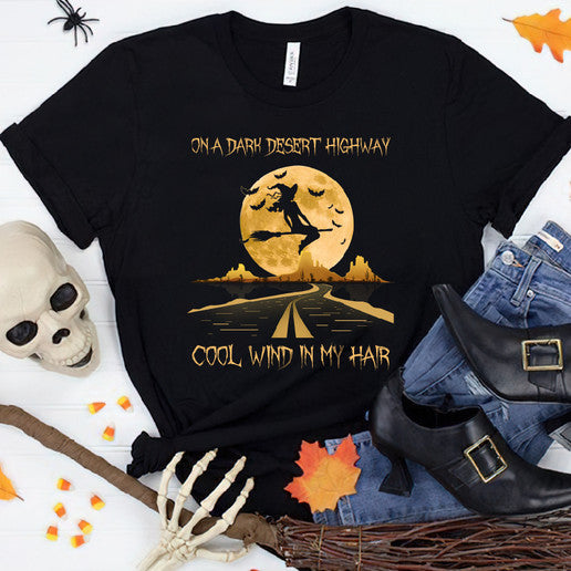 On A Dark Desert Highway Cool Wind In My Hair Road And Moon Shirts