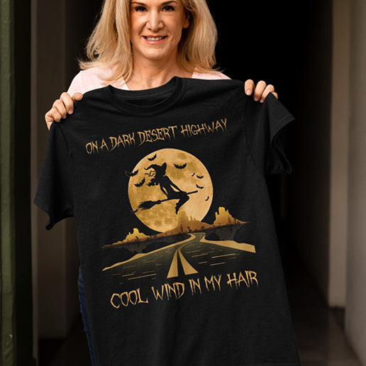 On A Dark Desert Highway Cool Wind In My Hair Road And Moon Shirts
