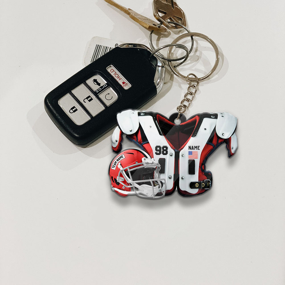 American Football Shoulder Pads, Helmet Personalized Acrylic Keychain 2 Sided Print
