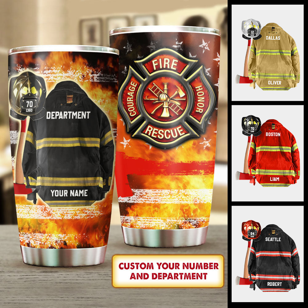 Personalized American Firefighter Tumbler, Custom Clothes and Helmet