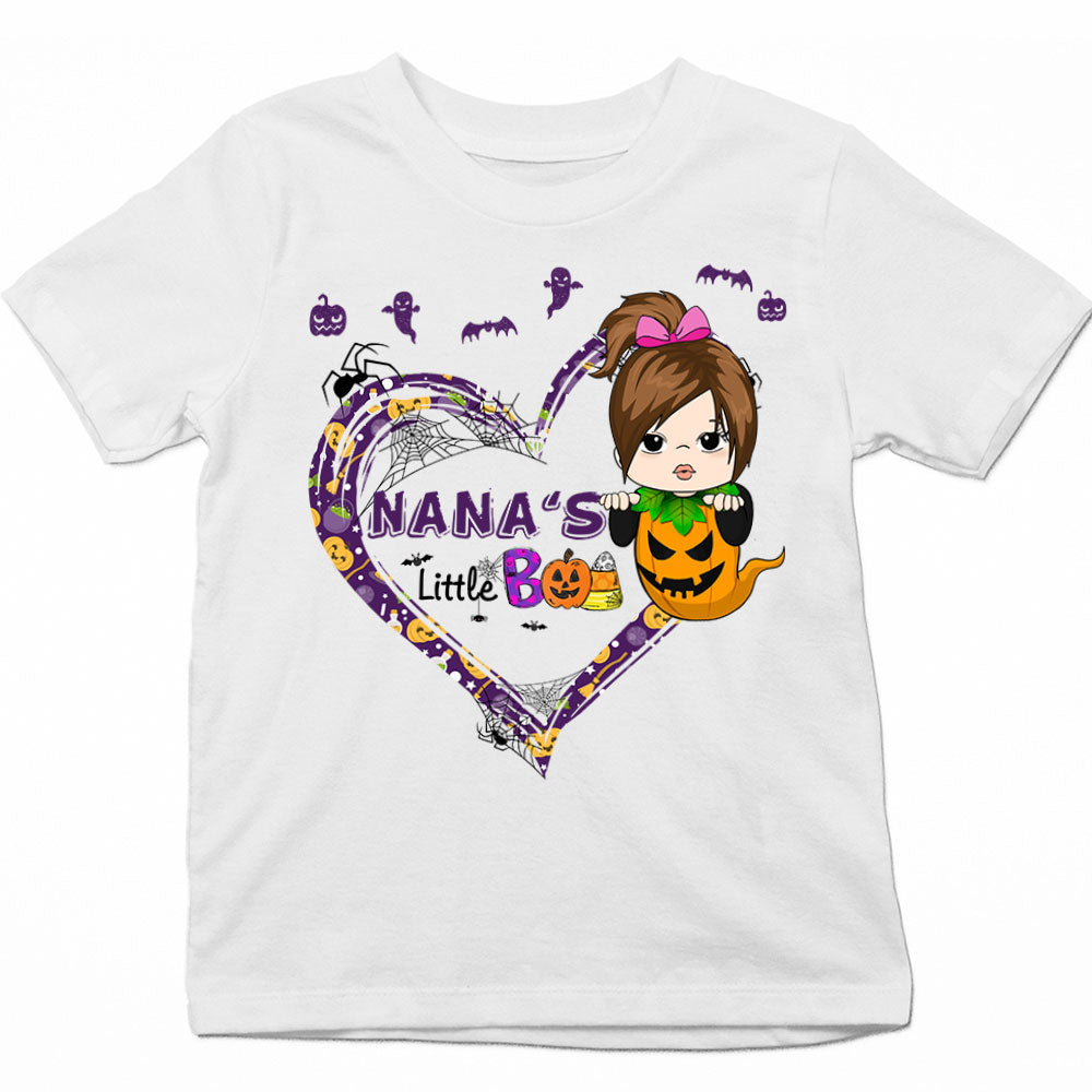 Grandma's Little Boo Colorful Halloween Heart Personalized Shirt For Kid